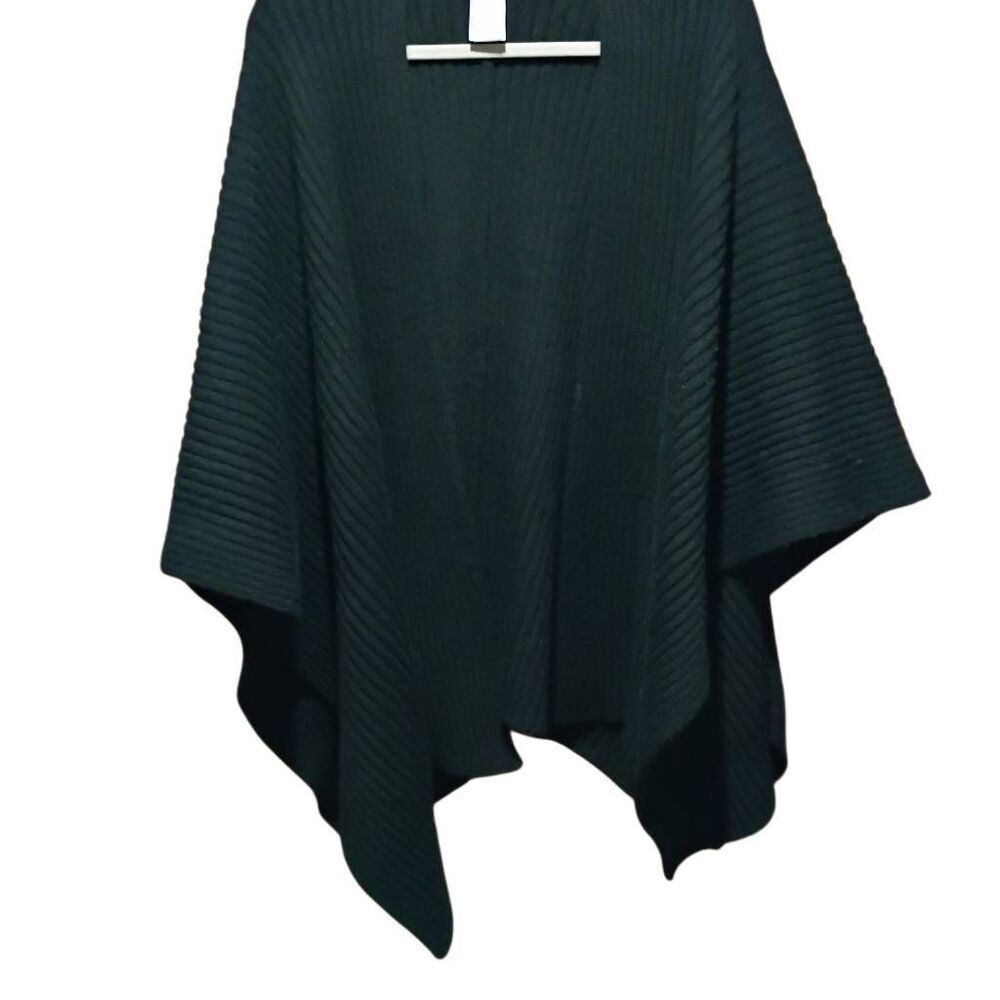 Lucky Brand Women's Rib Knit Ruana, Shawl Wrap Poncho Black